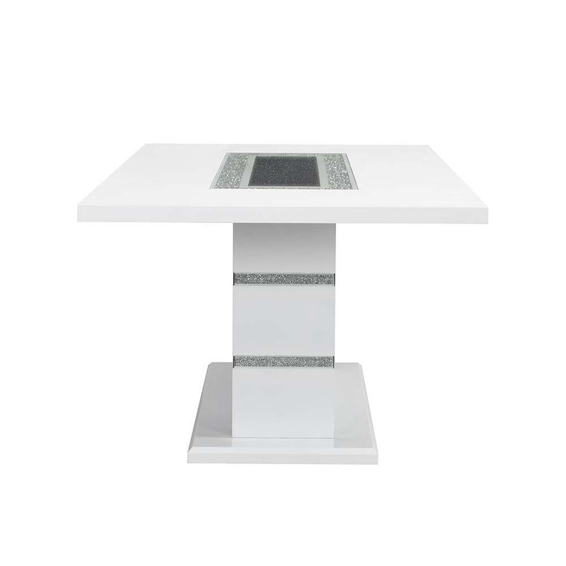Elizaveta - Dining Table With Pedestal Base - Faux Crystal Diamonds & White High Gloss - R&R Furniture Gallery (Fountain Valley, CA)