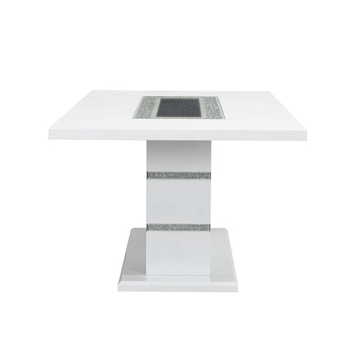 Elizaveta - Dining Table With Pedestal Base - Faux Crystal Diamonds & White High Gloss - R&R Furniture Gallery (Fountain Valley, CA)