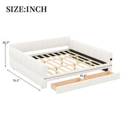 Dreamland upholstered platform bed with USB charging ports and two storage drawers, featuring a padded headboard and modern design.