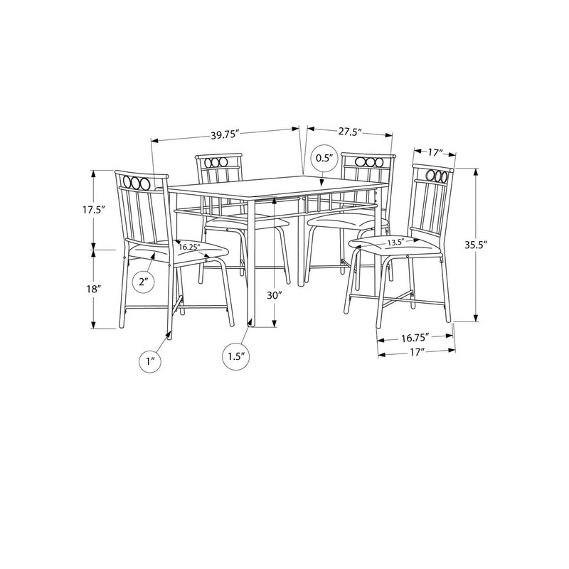 8th Street 5-piece rectangular dining table set with small table and matching chairs, ideal for compact dining rooms.