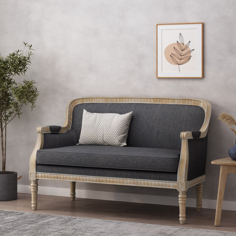 Noble House Inspired Style stationary loveseat with plush fabric and cozy cushions, perfect for living room seating.