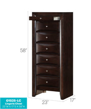 Glory Furniture Marilla 7 Drawer Lingerie Chest with wooden finish and sleek metal handles, designed for bedroom storage.