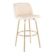 Pair of Lumi Source Toriano contemporary fixed height barstools with swivel seats and round footrests, set of 2.