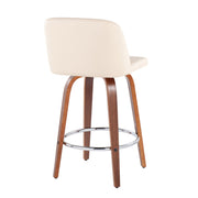 Lumi Source Toriano mid-century modern fixed height counter stool set with round footrest and sleek wooden finish.