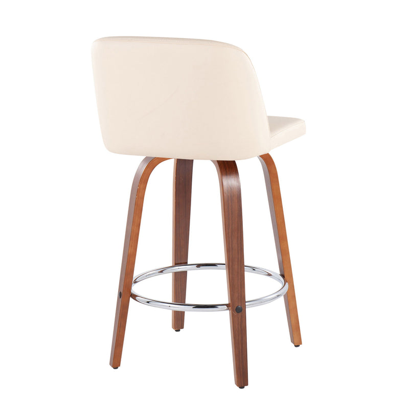 Lumi Source Toriano mid-century modern fixed height counter stool set with round footrest and sleek wooden finish.