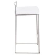Set of three Fuji contemporary elegant stackable counter stools by Lumi Source with sleek wooden seats and black metal legs.
