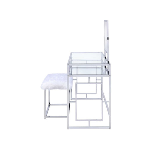 Carenze II - Vanity Set - White Faux Fur & Chrome - R&R Furniture Gallery (Fountain Valley, CA)