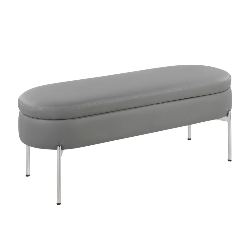 Lumi Source Chloe contemporary glam storage bench with plush upholstered seat and stylish wooden legs, ideal for modern living spaces.