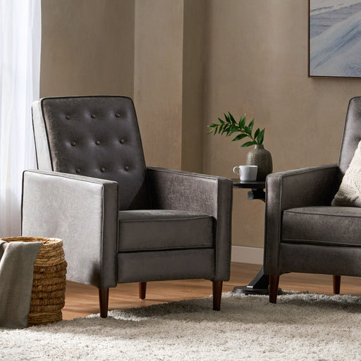 Macedonia - Mid Century Modern Button Tufted Fabric Recliner - Slate - R&R Furniture Gallery (Fountain Valley, CA)