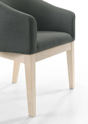 Set of two Lilola Home Neroli barrel accent chairs in gray with rounded backs and wooden legs, modern and stylish for living rooms.
