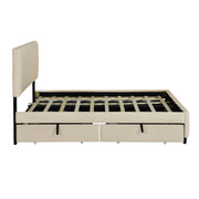 DreamHaus platform upholstered storage bed with two drawers and twin long trundle, featuring soft fabric and modern design.