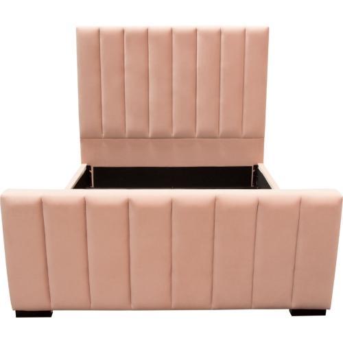 Venus Vertical Channel Tufted Eastern King Bed in Blush Pink Velvet