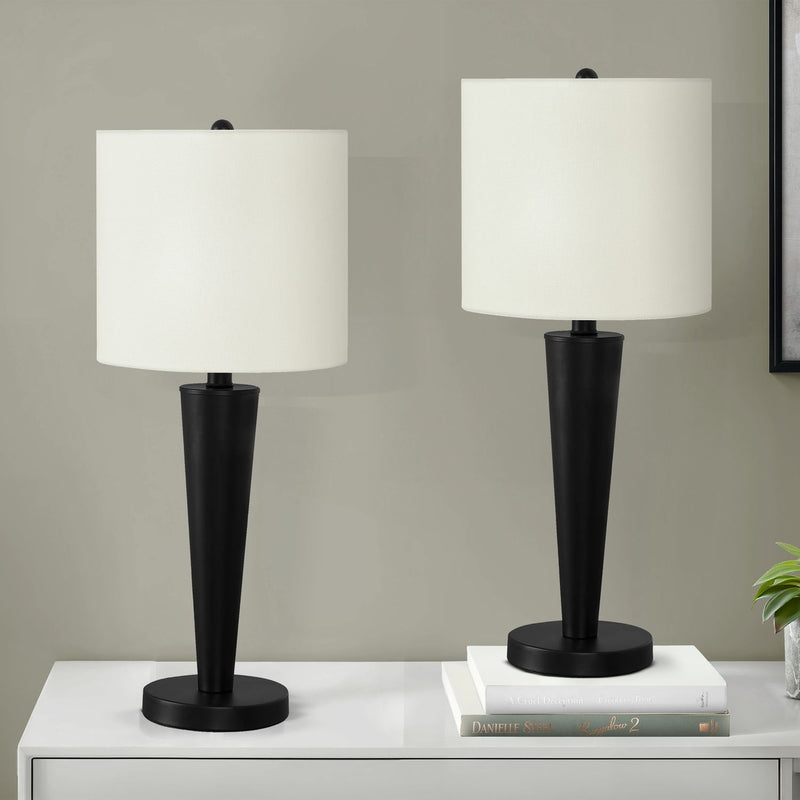 Set of two 8th Street contemporary table lamps with USB ports, featuring sleek modern design and soft illuminated shades.