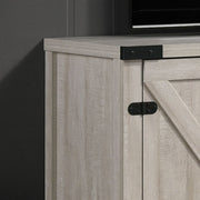 Salma TV stand by Lilola Home, 58-inch wide with open shelves and cabinets, modern wood finish, for living room storage.