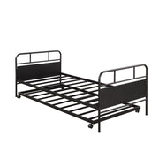 Twin Size Daybed Platform Bed Frame With Trundle Built In Casters - Black - R&R Furniture Gallery (Fountain Valley, CA)
