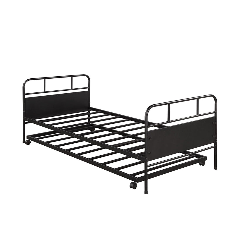 Twin Size Daybed Platform Bed Frame With Trundle Built In Casters - Black - R&R Furniture Gallery (Fountain Valley, CA)