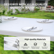 6 Piece Dining Set Outdoor Patio Furniture, 4 Dining Chairs & 1 Dining Bench Sunbrella Fabric And 2 Tone Rectangle Table With Umbrella Hole - Matte White / Grayish - R&R Furniture Gallery (Fountain Valley, CA)