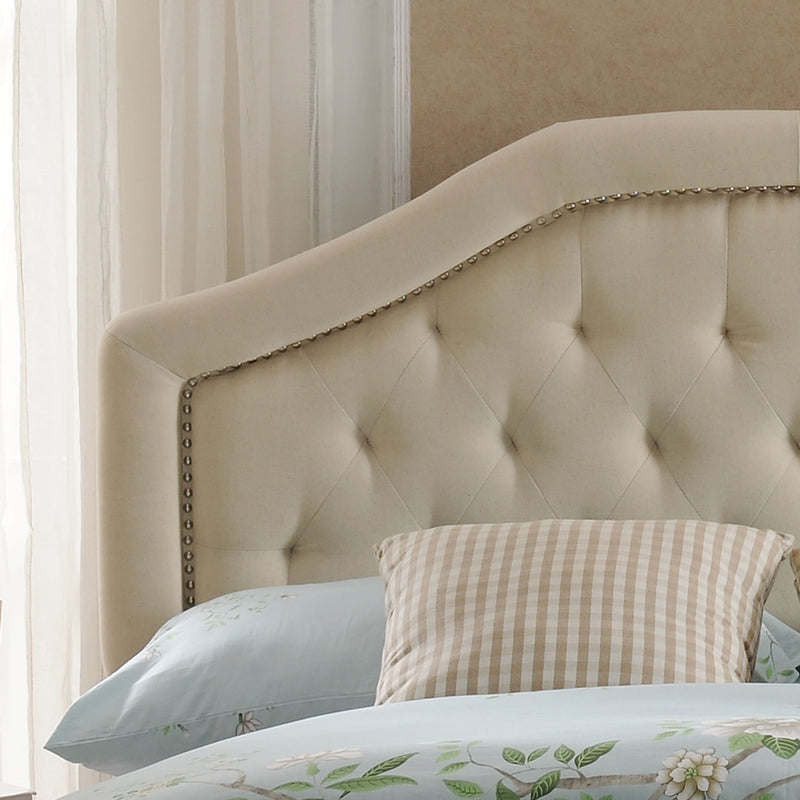 Queen & Full Size Headboard With Diamond Tufting And Nailhead Trim - Beige - R&R Furniture Gallery (Fountain Valley, CA)