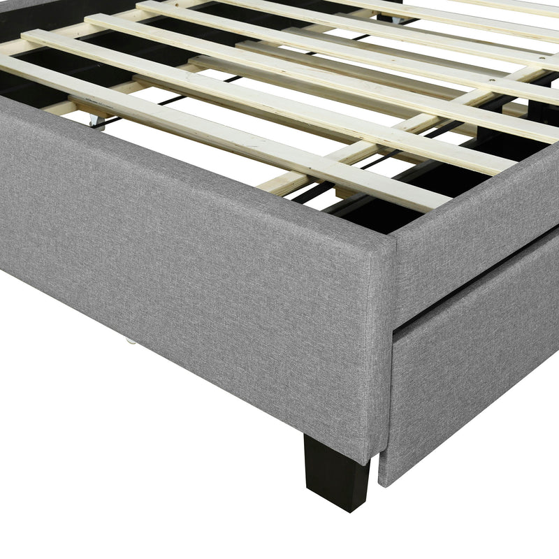 Upholstered Platform Bed With Storage Headboard, Trundle & 2 Drawers And A Set Of Sockets & USB Ports - R&R Furniture Gallery (Fountain Valley, CA)