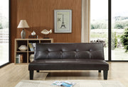 Glory Furniture Alan futon sofa bed with beige upholstery, showcasing its convertible design and modern style.