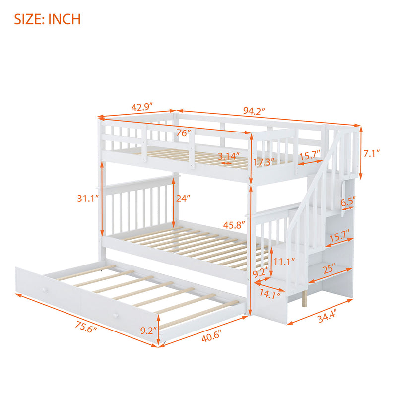 DreamHaus stairway bunk bed with built-in storage, guard rail, and sturdy wood construction for bedroom use.