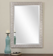 Uttermost Porcius antiqued silver wall mirror with ornate frame, decorative vintage-style mirror for living or entryway decor