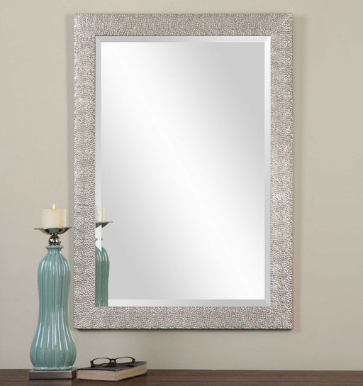Uttermost Porcius antiqued silver wall mirror with ornate frame, decorative vintage-style mirror for living or entryway decor