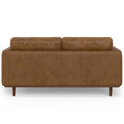Simpli-Home Morrison upholstered stationary sofa with plush fabric and cushioned armrests, in a modern living room setting.