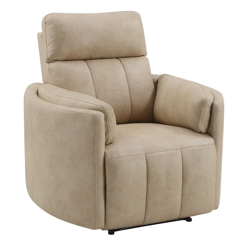 Elison - Motion Glider Recliner With Swivel - Dark Beige Polish Microfiber - R&R Furniture Gallery (Fountain Valley, CA)