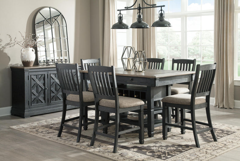 Signature Design by Ashley Tyler Creek dining room server in black and gray with storage drawers and cabinet doors.