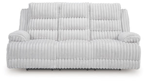 Rhines Falls - Reclining Power Sofa With Drop Down Table - Alloy - R&R Furniture Gallery (Fountain Valley, CA)
