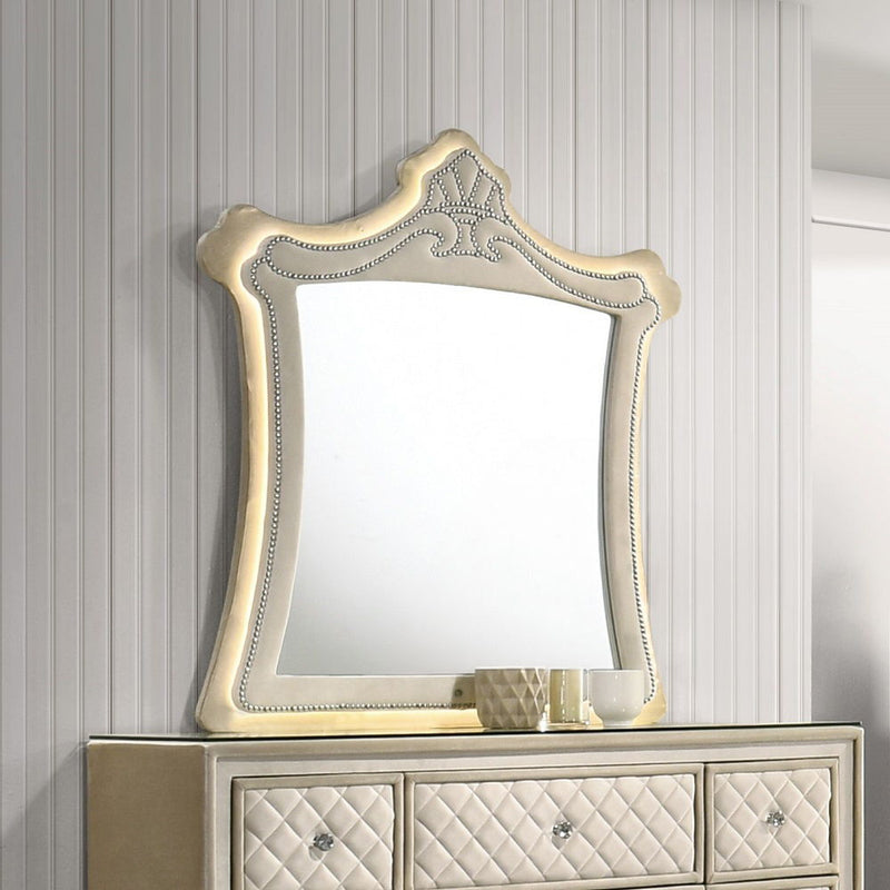 Lucienne - Mirror With LED - Beige Velvet - R&R Furniture Gallery (Fountain Valley, CA)