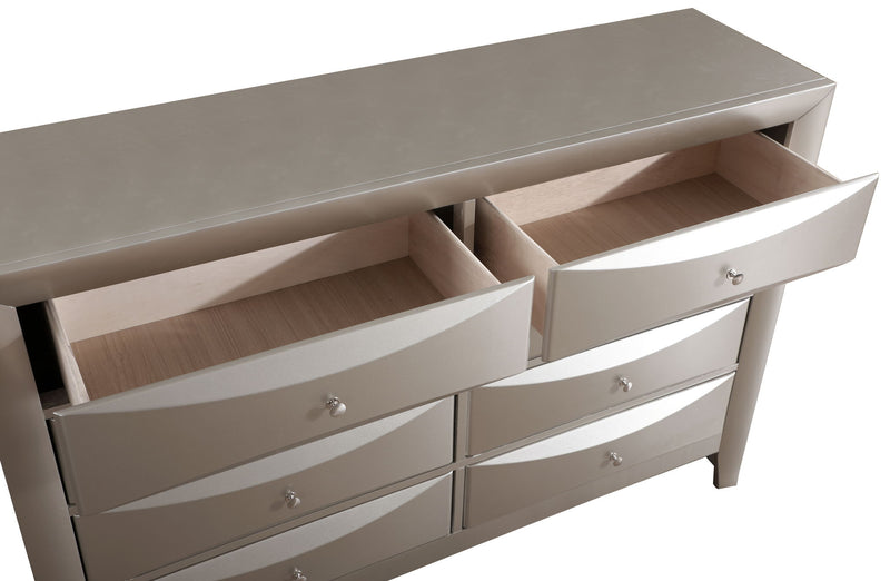 Glory Furniture Marilla dresser with four drawers and sleek wooden finish, modern bedroom storage solution.
