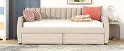 DreamHaus upholstered storage daybed with slat support featuring plush fabric and built-in storage drawers.