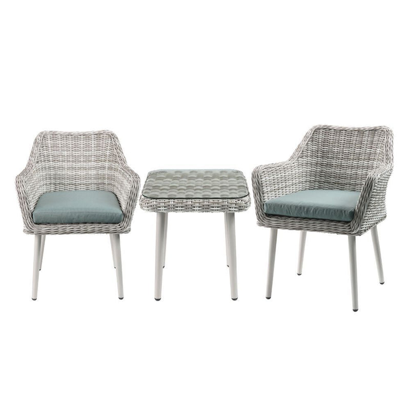 Tashay - 3 Piece Patio Bistro Set - Green Fabric & Beige Wicker - R&R Furniture Gallery (Fountain Valley, CA)