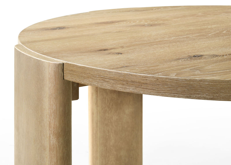 Bowen - Round Dining Table With Cream Color Upholstered Chairs (Set of 5) - Oak Finish - R&R Furniture Gallery (Fountain Valley, CA)