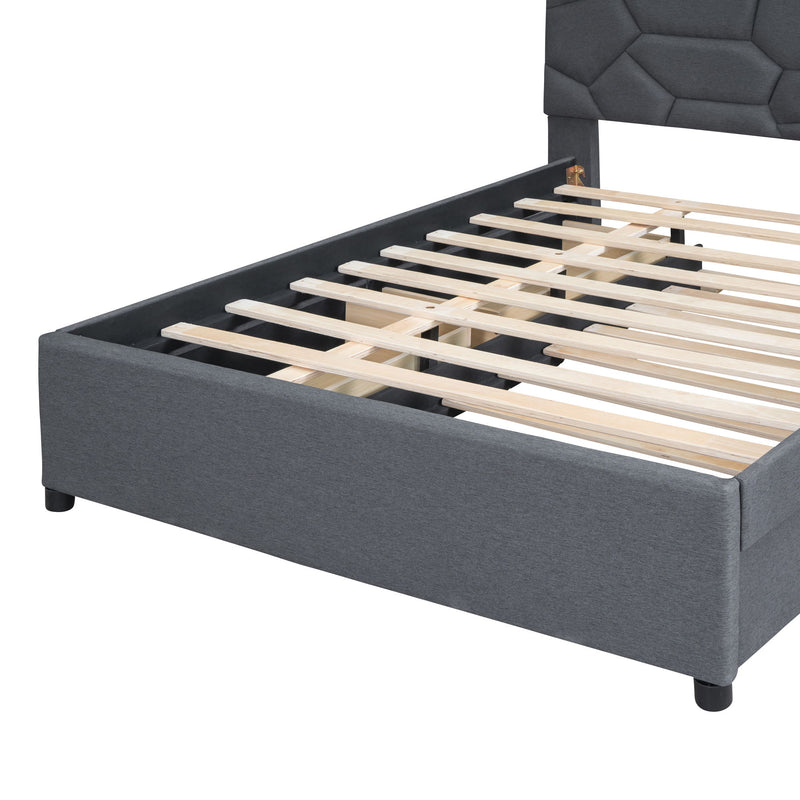 Upholstered Platform Bed With Brick Pattern Headboard And Twin Long Size Trundle - R&R Furniture Gallery (Fountain Valley, CA)