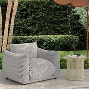 TOV Furniture Rafa outdoor side table with round wooden top and black metal legs, ideal for patio or garden decor.