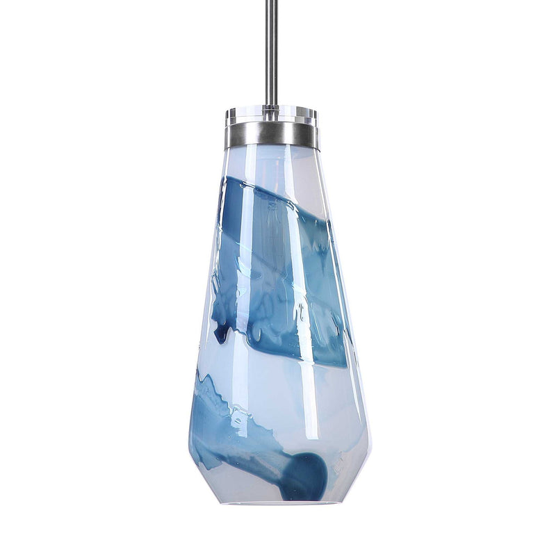 Uttermost Windswept 1 Light Mini Pendant in blue and white, decorative pendant lighting with a modern, artistic design.
