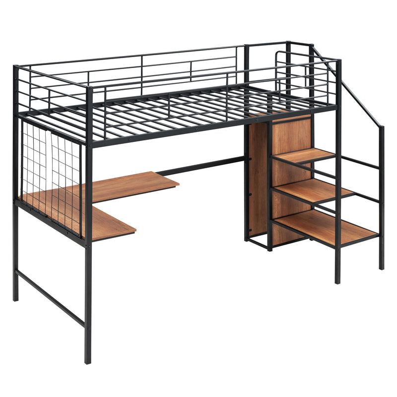 Loft Bed With Desk And Grid, Stylish Frame With Lateral Storage Ladder And Wardrobe - R&R Furniture Gallery (Fountain Valley, CA)