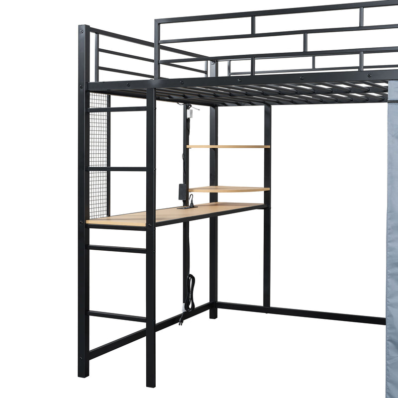 Loft Bed With Desk, Shelves, Power Outlet, LED Light And Wardrobe - R&R Furniture Gallery (Fountain Valley, CA)