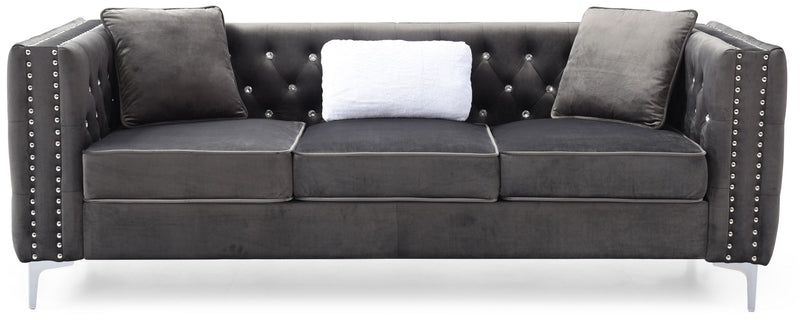 Glory Furniture Paige stationary sofa with plush cushions and modern design, featuring neutral fabric upholstery.