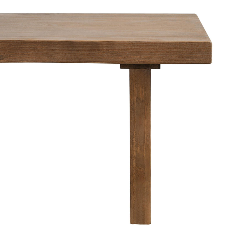 Indoor Pine Dining Bench from Noble House, fits three people, featuring a sturdy wooden design for comfortable family meals.