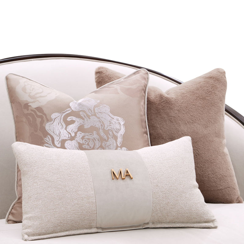 Camellia Field - Asymmetrical Velvet Sofa - Beige / Dark Brown - R&R Furniture Gallery (Fountain Valley, CA)