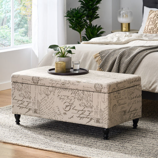 Parisian Upholstered Fabric Storage Ottoman - Beige / Reclaimed Natural - R&R Furniture Gallery (Fountain Valley, CA)