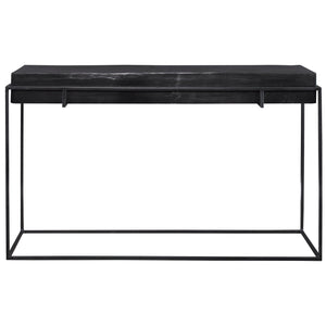 Modern Uttermost Telone console table with sleek metal frame and glass top, ideal for contemporary living spaces.