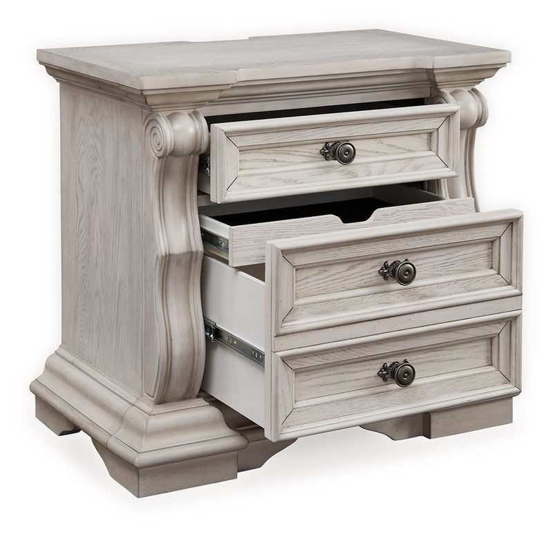 Bruchandi - Three Drawer Night Stand - Antique White - R&R Furniture Gallery (Fountain Valley, CA)
