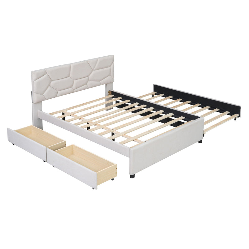 Upholstered Platform Bed With Brick Pattern Headboard And Twin Long Size Trundle - R&R Furniture Gallery (Fountain Valley, CA)