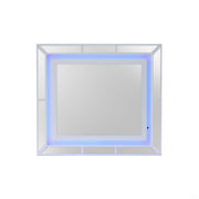 White Hollywood Hills mirror by Glory Furniture, modern rectangular mirror with sleek frame, ideal for contemporary wall decor.