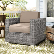 LSI Patio Furniture arm chair with cushions, stylish outdoor patio chair featuring a modern design and comfortable seating.